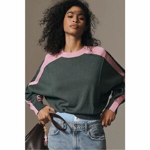 Maeve Dolman Sleeve Crewneck Color-Blocked Sweater